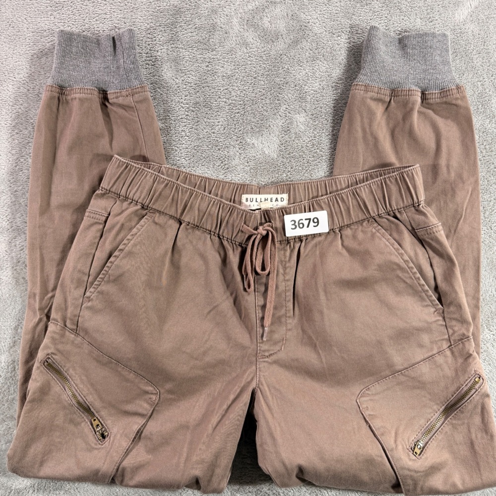 Bullhead Denim Co Joggers Womens M Brown Cargo Elastic Waist Ribbed Cuff Pants